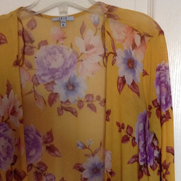 Iris Sheer Women's Long Sleeve Duster Cardigan Size M Floral Beachwear Coverup - Picture 2 of 6